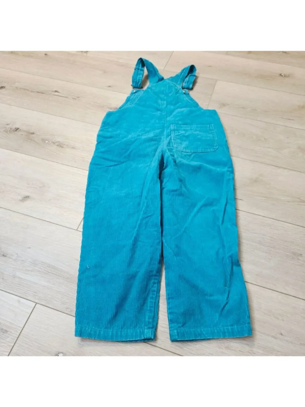 Vtg Girls Vibrant Teal OshKosh B'gosh Corduroy J.P.I Floral Patch Overalls Sz 6